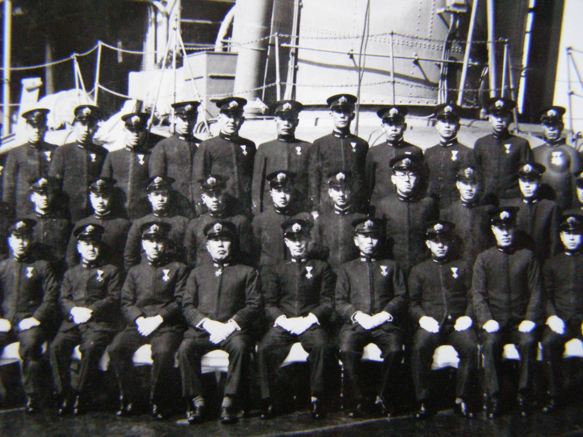 A39)253 写真 古写真 戦前 船舶 軍艦 集合写真 記念写真 艦上 大日本