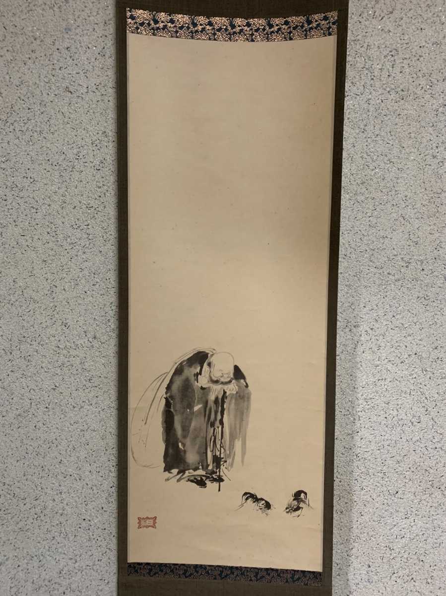 複製 宮本武蔵 布袋観闘鶏図 講談社 掛軸 共箱 印刷(掛軸)｜売買された