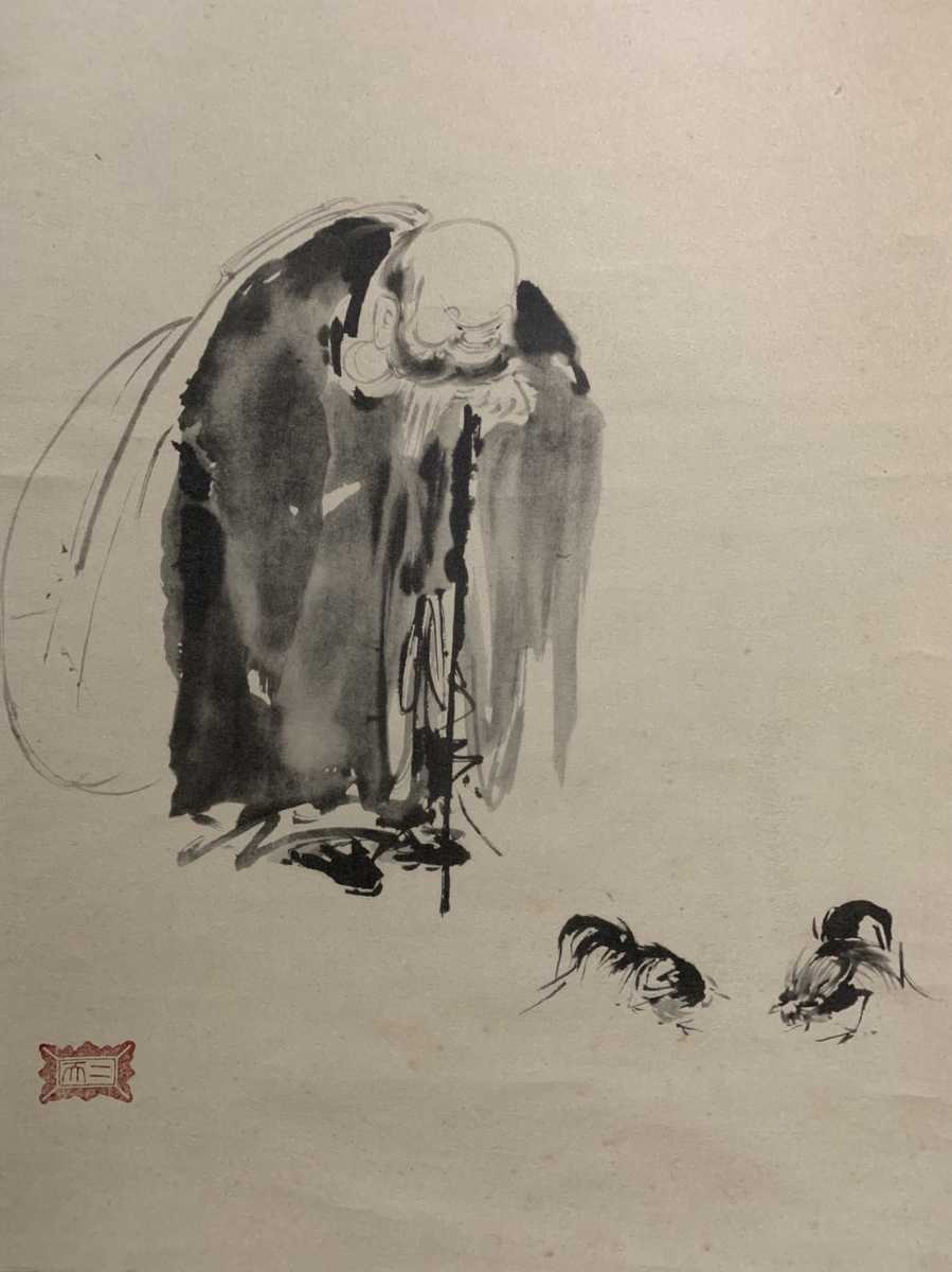 複製 宮本武蔵 布袋観闘鶏図 講談社 掛軸 共箱 印刷(掛軸)｜売買された
