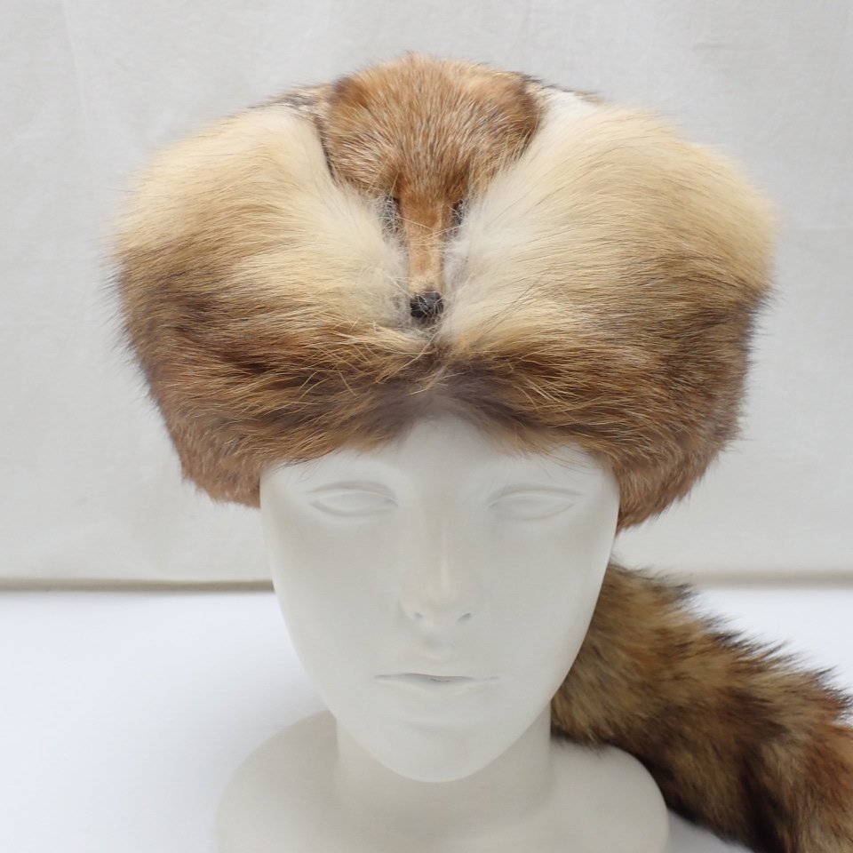 ☆美品 ノーブランド フォックスファー 帽子 頭周り約62cm/ブラウン系 