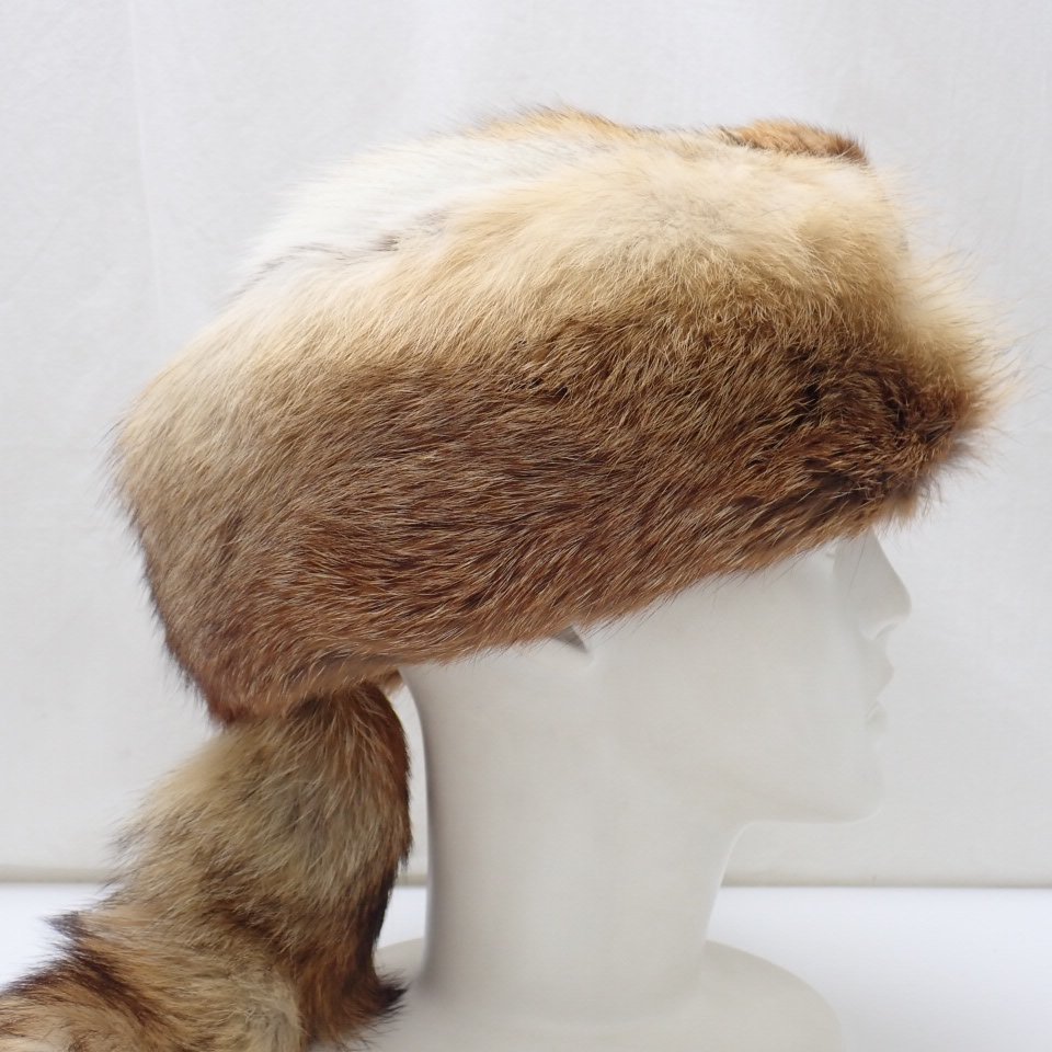 ☆美品 ノーブランド フォックスファー 帽子 頭周り約62cm/ブラウン系 
