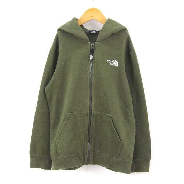 ザノースフェイス 裏起毛スウェット ジップパーカー ブルゾン アウトドア 男の子用 140サイズ カーキ緑 キッズ 子供服 THE NORTH FACE