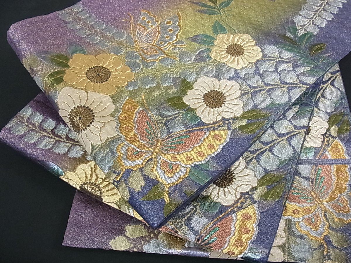 着物 正絹 ふくれ織 辻が花模様織り出し袋帯