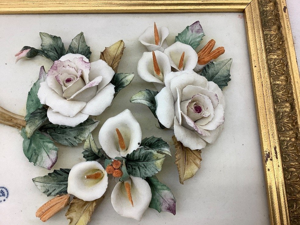 薔薇 カポディモンテ イタリア製 陶花 置物 陶器 ローズ 輸入雑貨