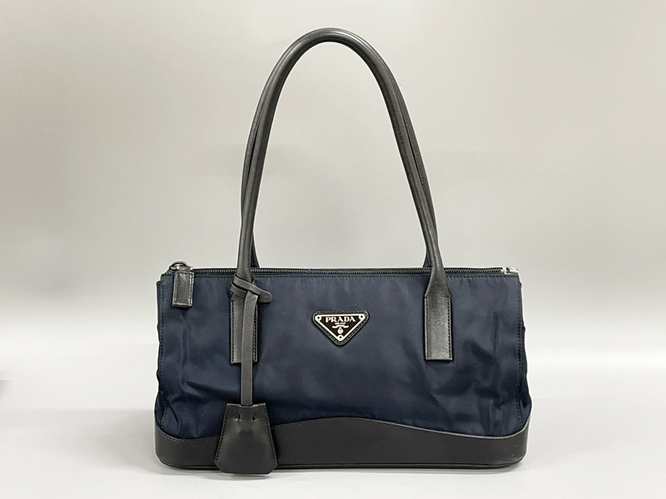 PRADA プラダ ナイロン レザー ミニバッグ ハンドバッグ 三角ロゴ 