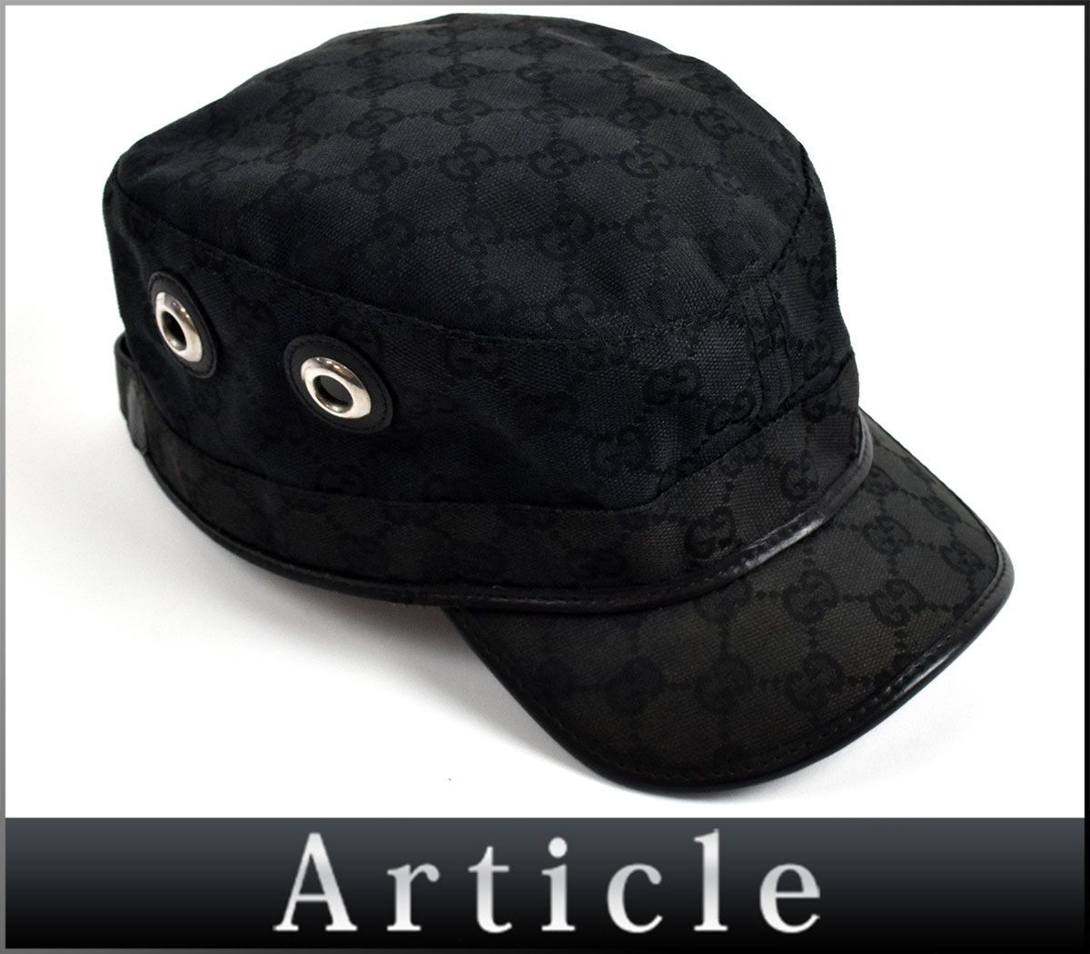 【得価，人気SALE】 134882 GUCCI グッチ GG柄 キャップ ワークキャップ 帽子 Mサイズ キャンバス レザー革 ブラック 黒 メンズ レディース カジュアル/ Z(服飾小物)｜売買されたオークション情報、yahooの商品情報を 服飾小物