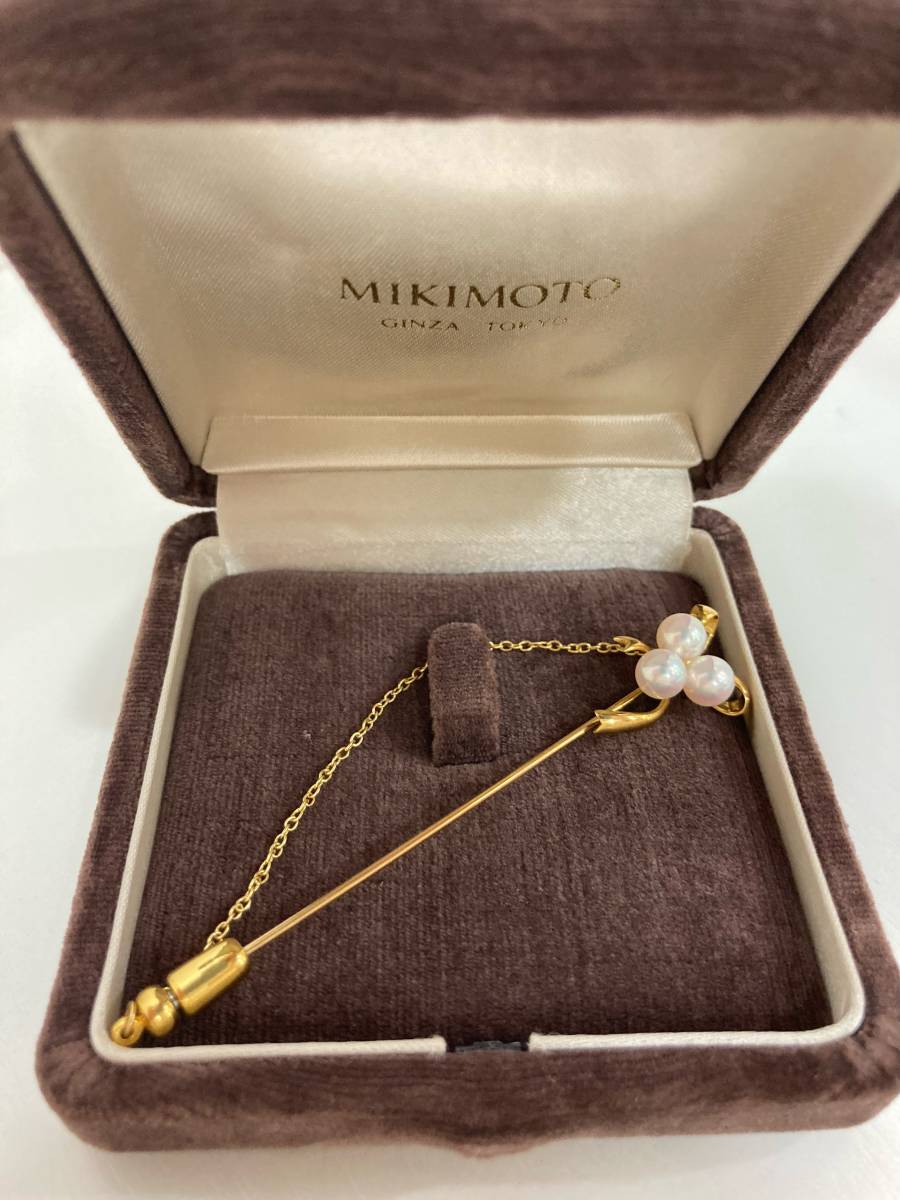 G「11368」ミキモト MIKIMOTO K18刻印 パール付き ピンブローチ