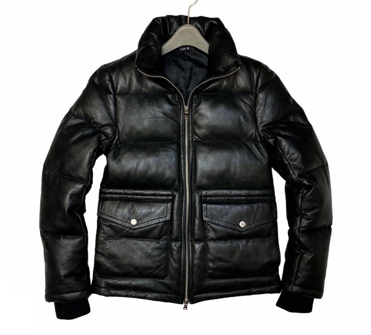 美品！￥62，700 極暖 LUI'S ルイス 厳選された羊革 ラムレザー ダウンジャケット 黒 ブラック/S
