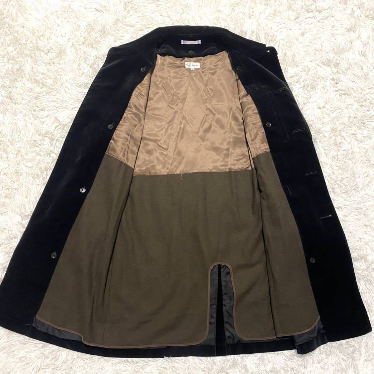 Paul Smith ベロアコート　ロング丈　ライナー付き　L 黒　ベルト付き ポールスミス【圧倒的高級感】Paul Smith ベロアコート ロングコート