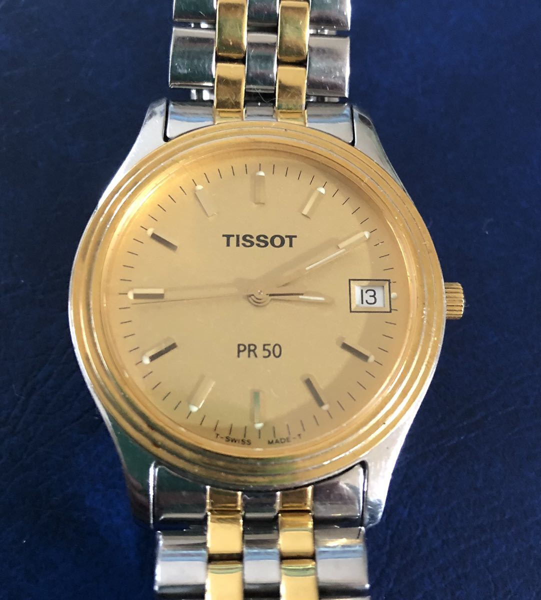 稼働品 TISSOT ティソ PR50 ゴールド文字盤 デイト J134/234K クォーツ 