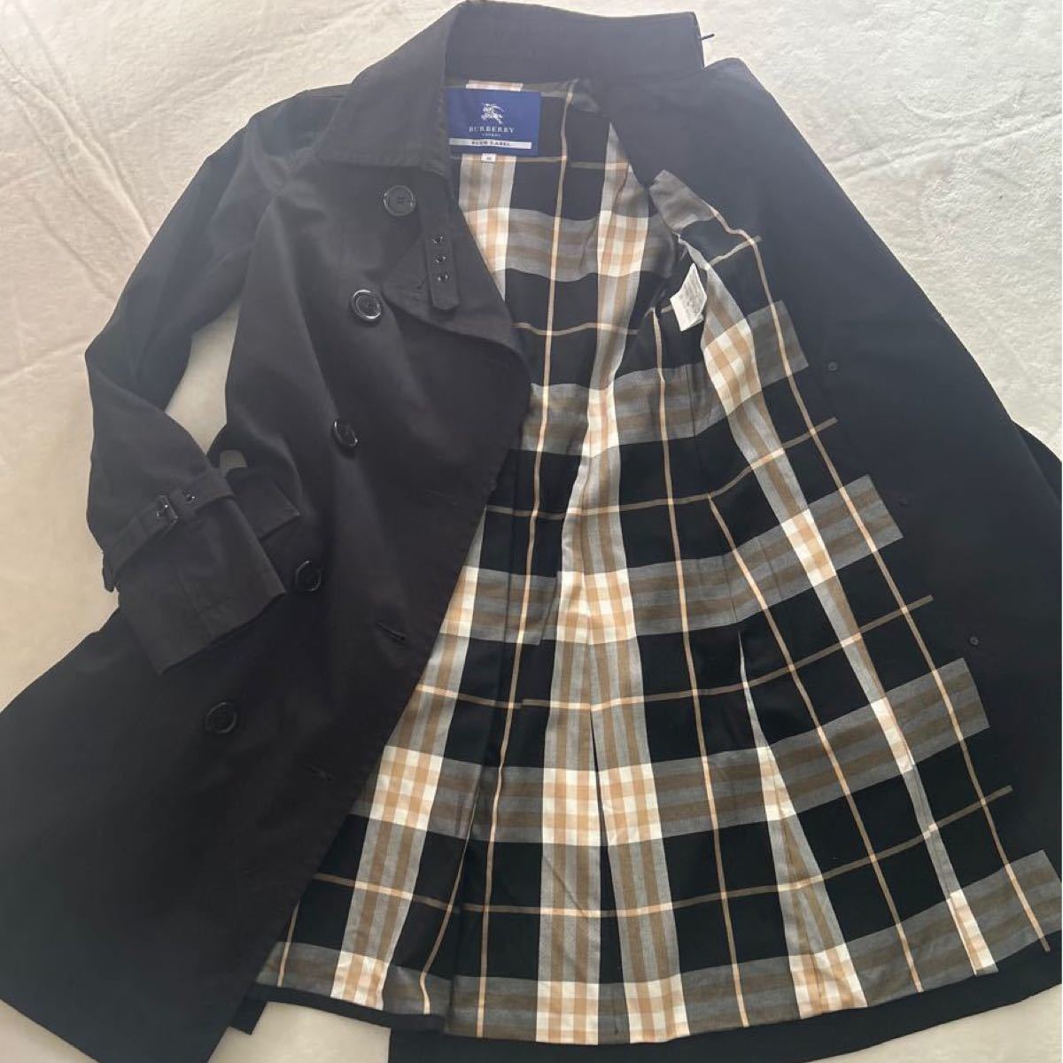 美品】バーバリーブルーレーベル トレンチコート ノバチェック 黒 