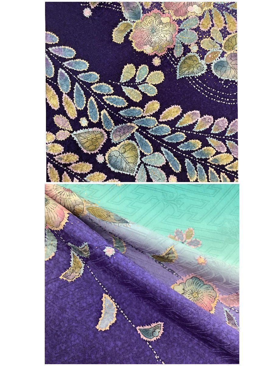 きものcocon★振袖★正絹/緑系/成人式/卒業式/結婚式/身丈170.5/裄69.5【11-16-5K-1089-i】 着物cocon☆振袖☆身丈172 由美&frasl;落款印&frasl;身丈163&frasl;裄70.5&frasl;正絹&frasl;緑系 成人式や結婚 ダイヤガード 金駒刺繍 緑の卒業袴｜成人式の振袖レンタルなら京都きもの友禅