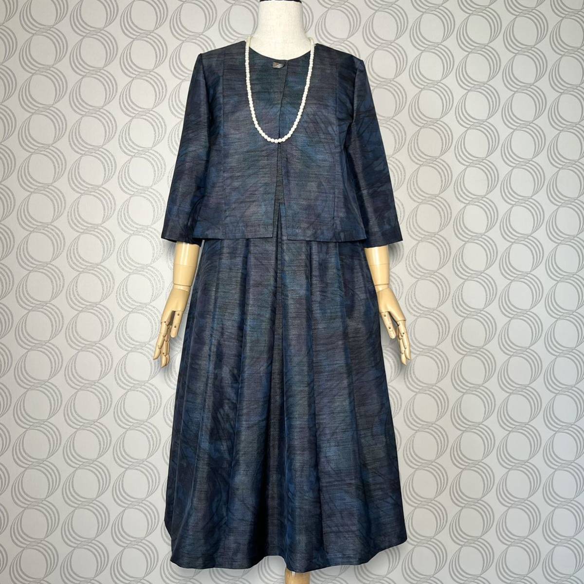 大島紬着物リメイク ボレロジャケットとワンピースのアンサンブル