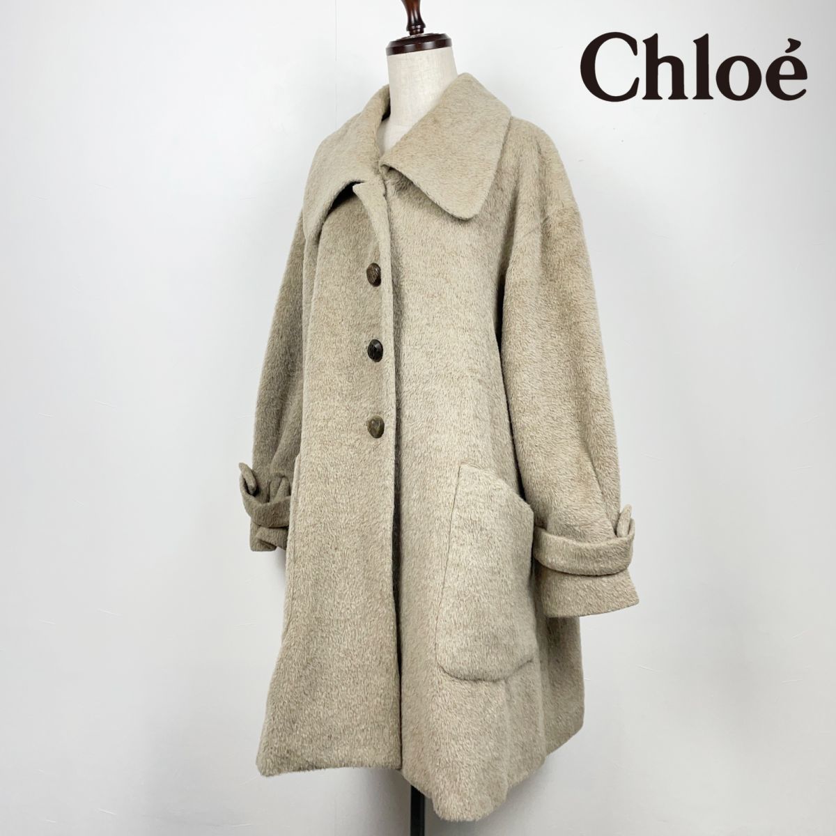 【お買い得，100%新品】 Chloe クロエ ウール100% 起毛 丸襟ロングコート レディース 冬物アウター ベージュ サイズ40 QB201(ジャケット、上着)｜売買されたオークション情報、yahooの商品情報をアーカイブ公開 - オーク ジャケット、上着