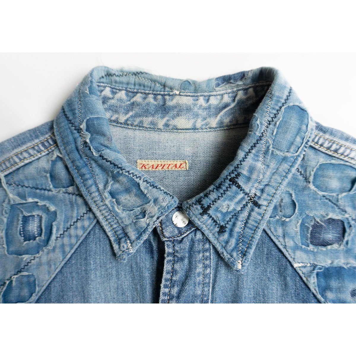 美品】KAPITAL【BORO デニム ウエスタン シャツ】L 加工 インディゴ 