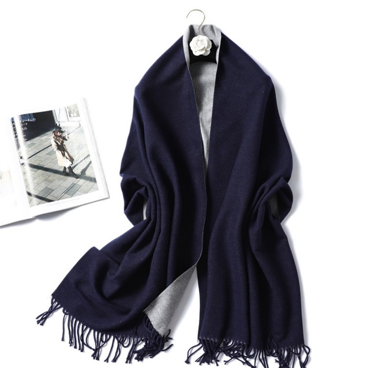 ☆新品 上質大判シンプル 定番厚手カシミヤ100％ リバーシブル仕様