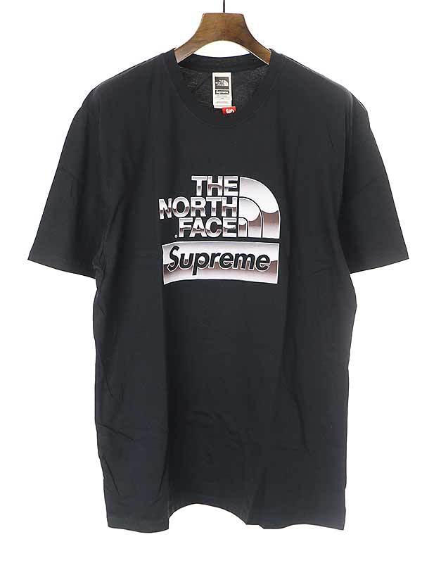 Supreme × THE NORTH FACE シュプリーム × ノースフェイス 18SS Metallic Logo Tee ロゴプリントTシャツ ブラック サイズ:L メンズ