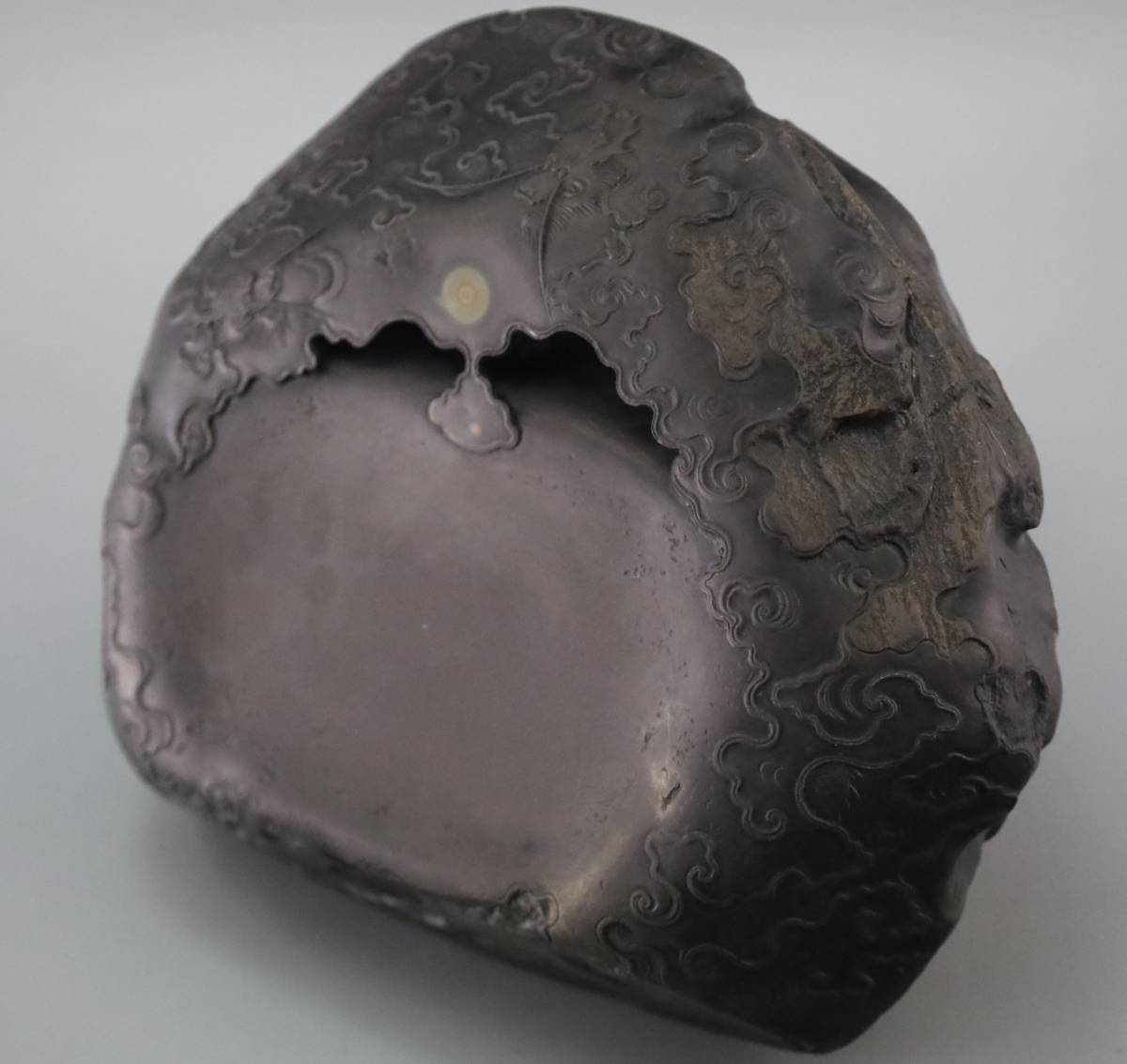 書道家先生旧蔵 清朝古硯 端渓硯 逸品 紫檀函 高眼 祥龍飛天硯 瑞雲紋