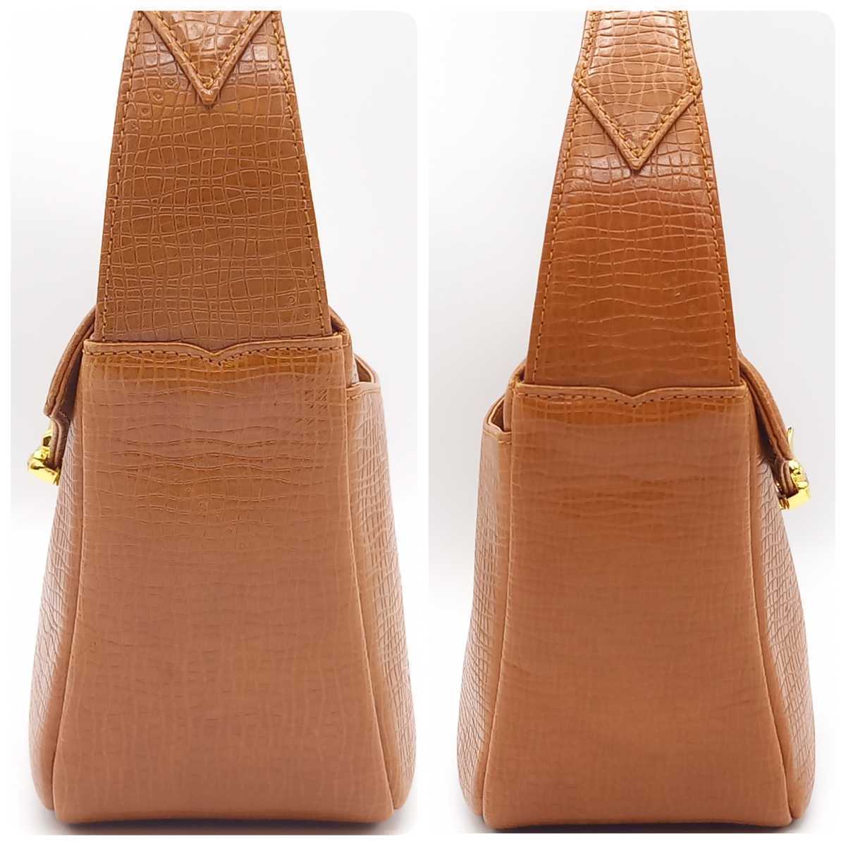 1円 美品 ungaro ウンガロ ハンドバッグ ブラウン レザー ゴールド GP 
