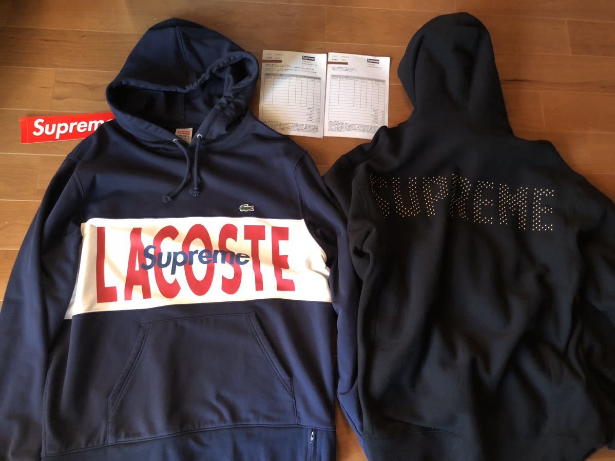  Supreme Hooded スウェットパーカー 2着セット lacoste スタッズフーディ Lサイズ オンライン購入 レシート付き(パーカ)｜売買されたオークション情報、yahooの商品情報をアーカイブ公開 - オークフ 男性用