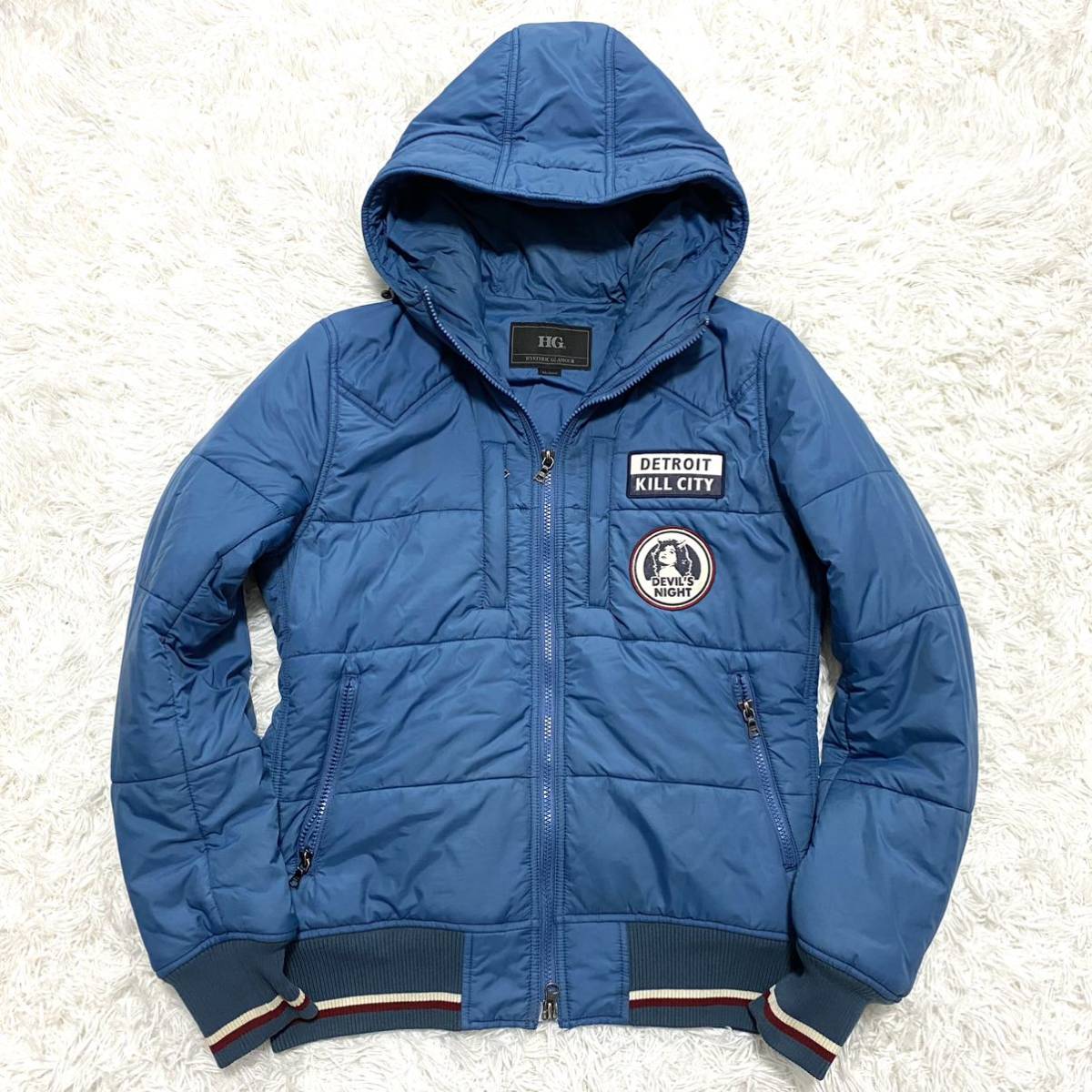 新作，限定セール ヒステリックグラマー 圧倒的存在感 HYSTERIC GLAMOUR プリマロフトジャケット ダウンジャケット ブルー ロゴワッペン ヒスガール M(Mサイズ)｜売買されたオークション情報、yahooの商品情報をア ジャンパー、ブルゾン一般