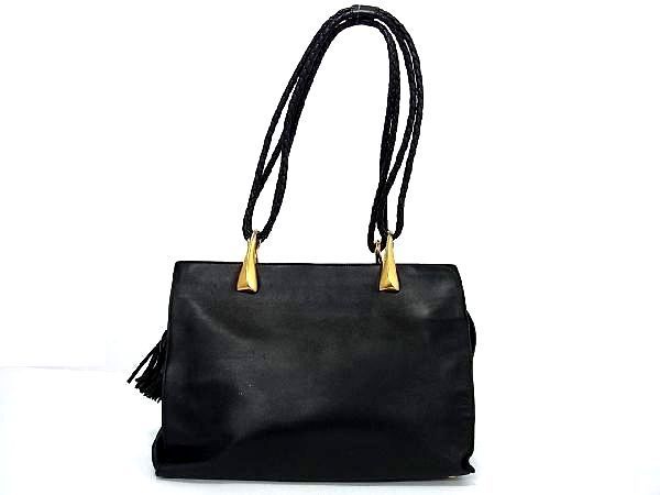 1円 CELINE セリーヌ レザー タッセル トートバッグ ショルダーバッグ 肩掛けかばん レディース ブラック系 AF0760ms