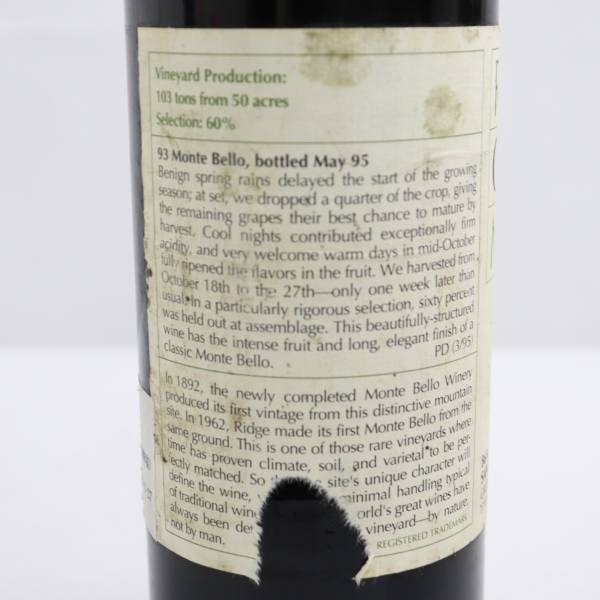 リッジ RIDGE MONTE BELLO（リッジ モンテベッロ）1993 12.9％ 750ml