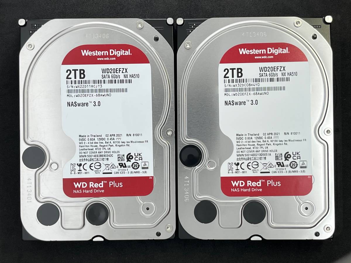 送料無料】 セット ☆ 2TB×2 ☆ WD RED Plus / WD20EFZX 【使用時間 