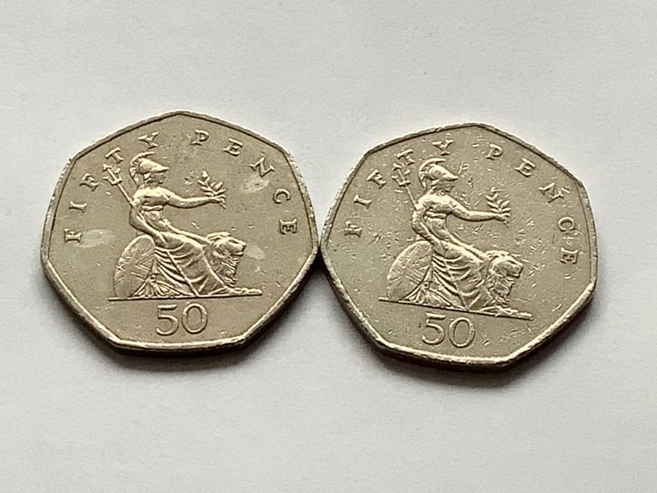 品セール イギリス エリザベス女王肖像デザイン 2種類 50ペンス硬貨