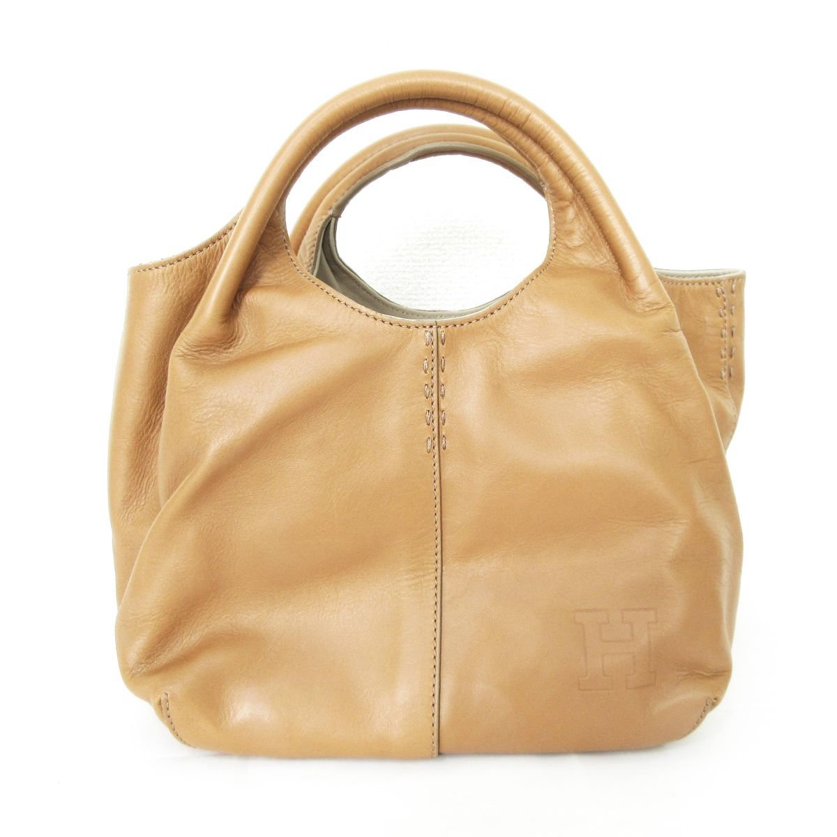 美品 現行タグ HIROFU ヒロフ レザー ハンドバッグ 茶 ブラウン