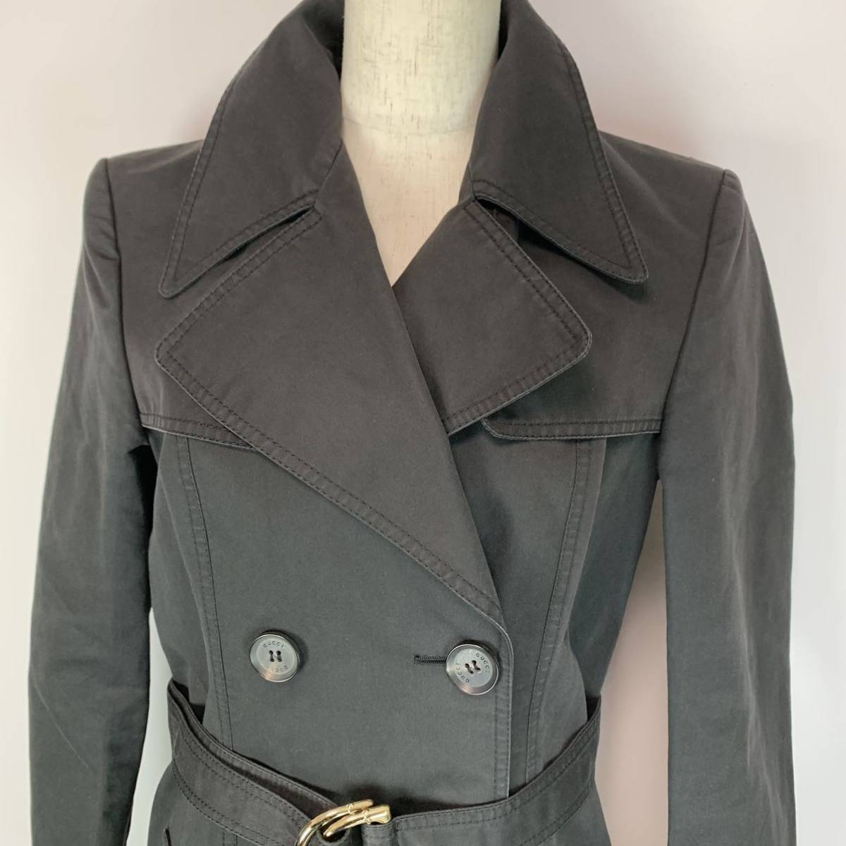 r352 GUCCI グッチ 2006 トレンチコート ブラック ジャケット ロング 