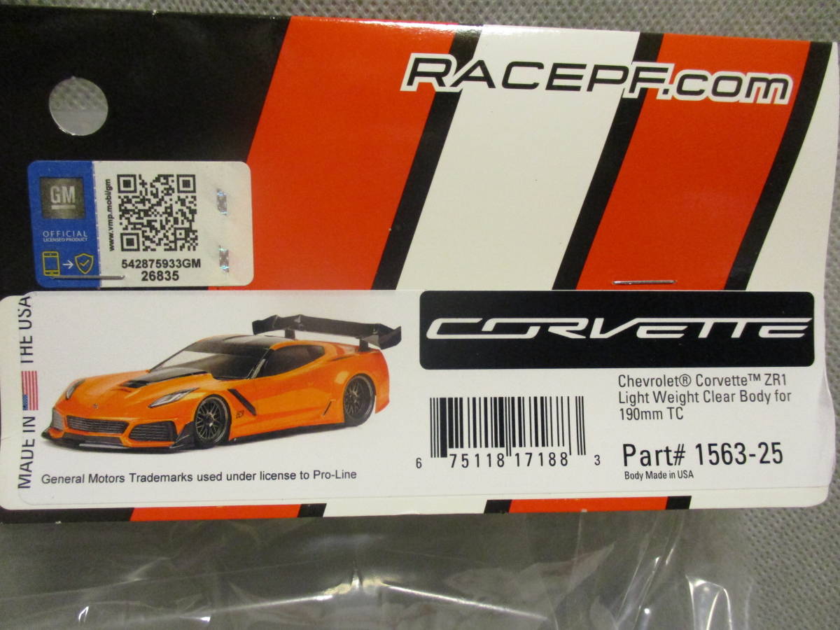 未使用未開封品品 プロトフォーム 1563-25 Chevrolet Corvetta ZR1 1/10RC ボディ(190mm)