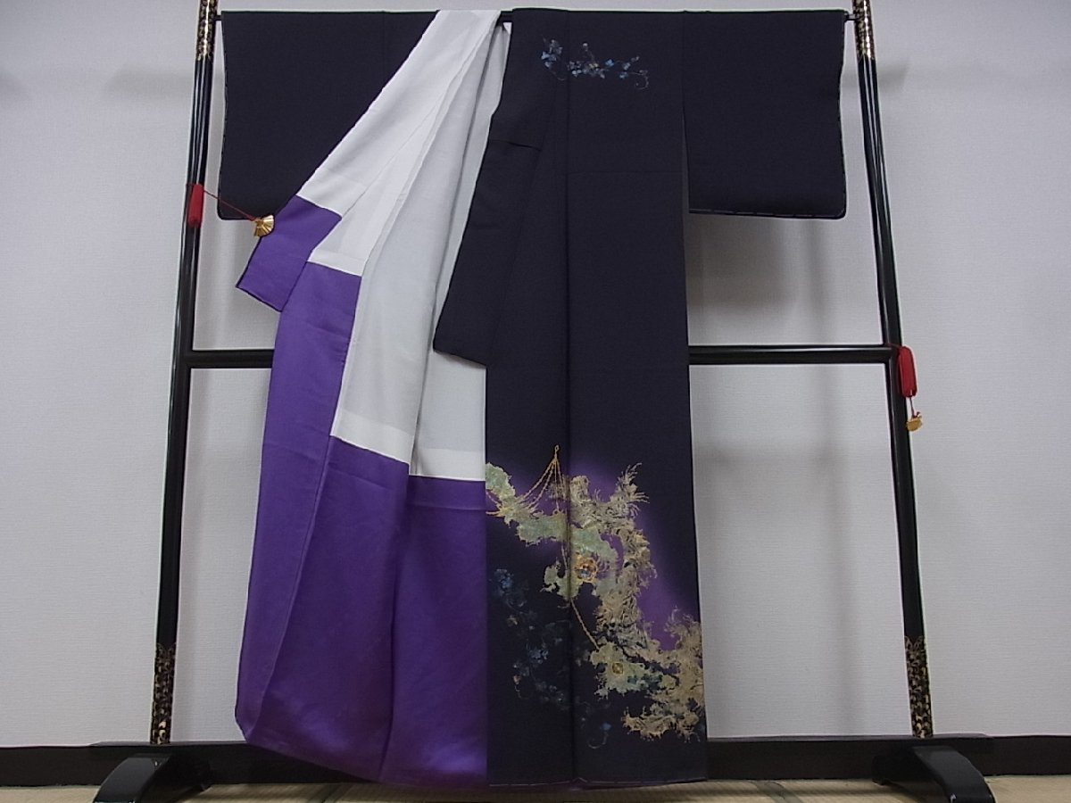 着物屋こころ□極上 螺鈿作家 甲斐泰造 訪問着 葡萄蔦草花文 暈し