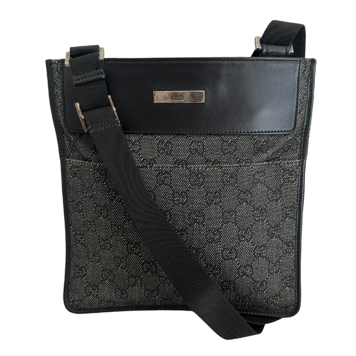 GUCCI グッチ GGキャンバス ショルダーバッグ キャンバス×レザー 黒系