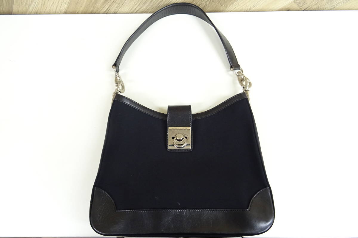 広島11100SU] CELINE セリーヌ キャンバス レザー ショルダーバッグ 