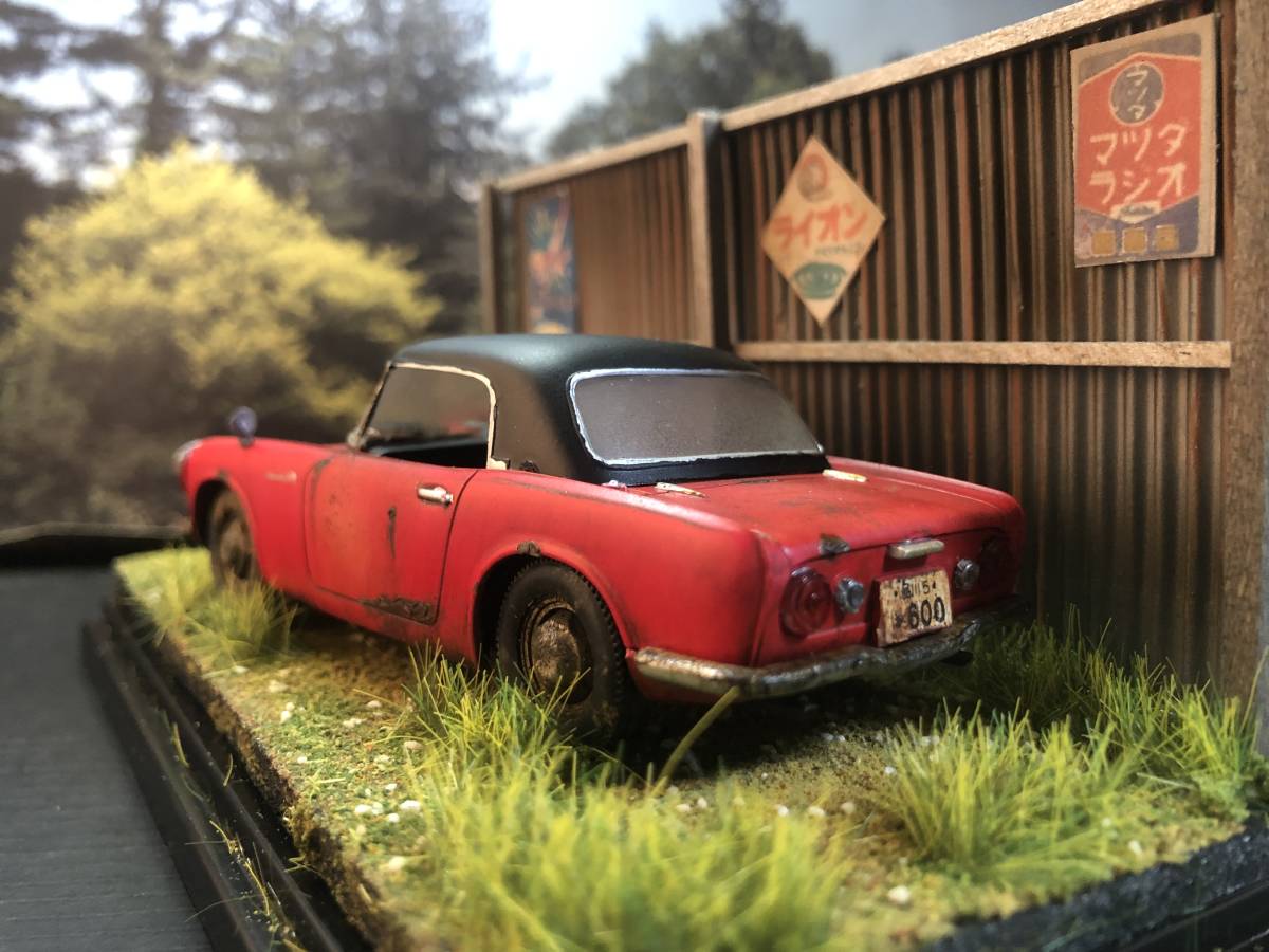 昭和レトロな風景 1\u204432 スバル360 ホンダ ZGT 旧車 自作ジオラマ完成