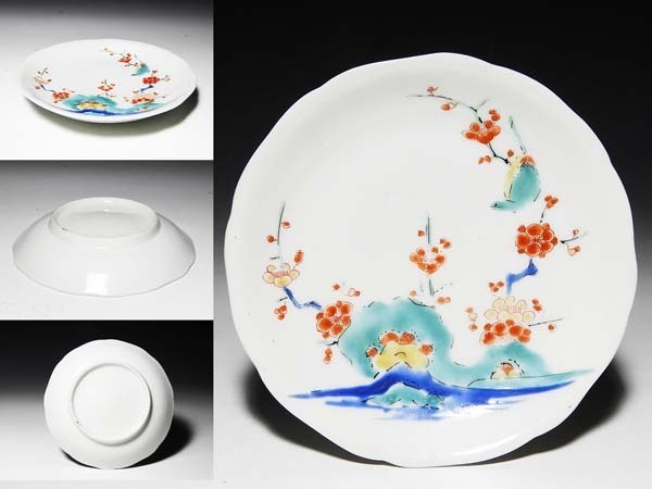 江戸元禄期 柿右衛門 濁手 色絵 梅に鶯 花鳥図 中皿 古伊万里 540