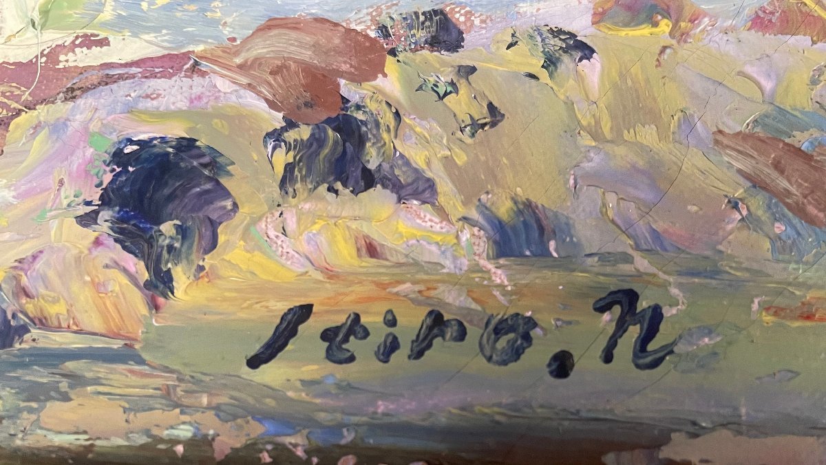 中山一郎 『 積舟の朝 』 油彩 油絵 風景画 絵画 額装 師：小林和作