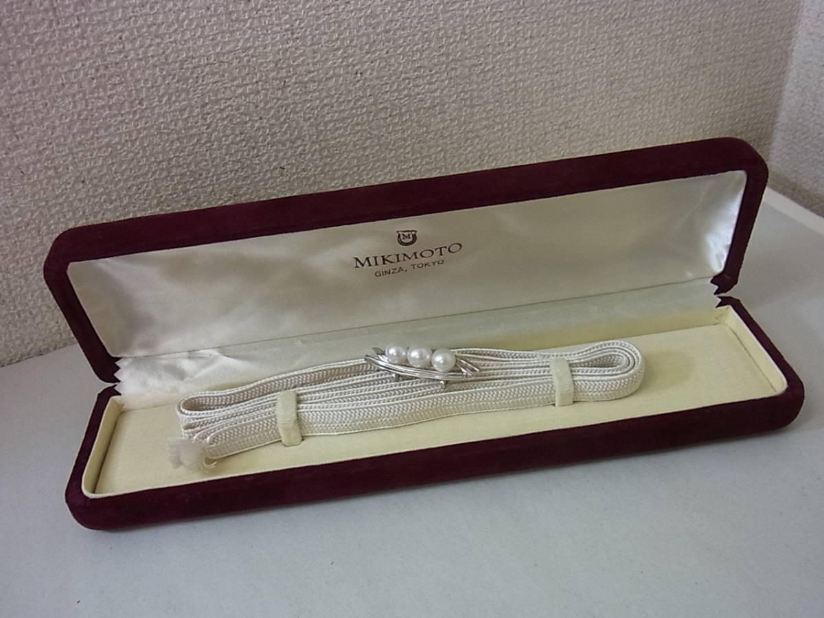 141122H20-1210H■MIKIMOTO■ミキモト 帯留め K14WG パール/真珠付き 総重量約6.47ｇ 和装小物 アンティーク