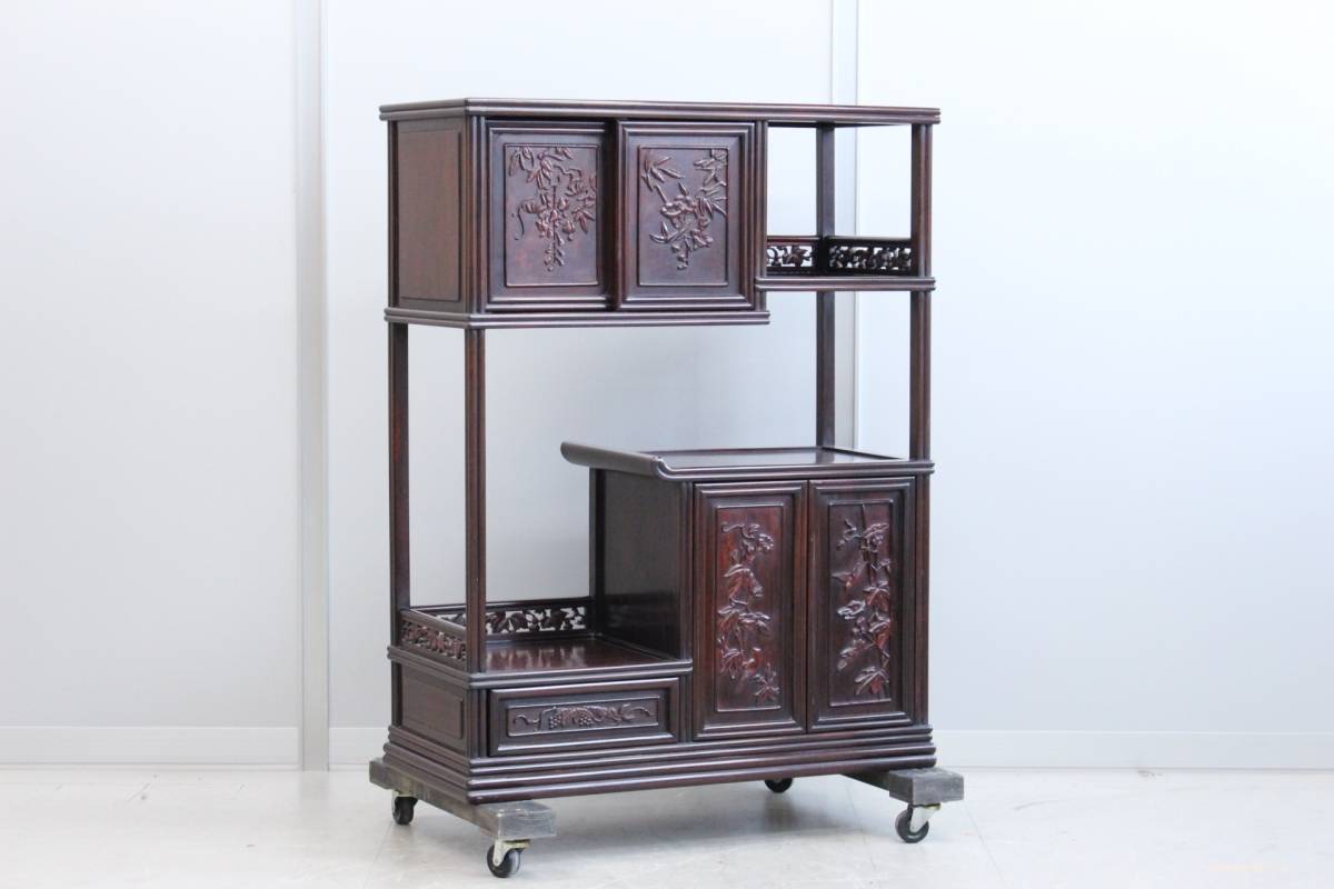 GT76 唐木家具 花梨材 総無垢 飾り棚 違い棚 茶棚 茶 タンス 箪笥 高級