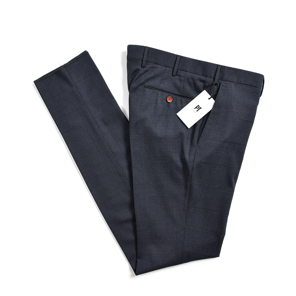 新品 ピーティートリノ PT TORINO SUPERSLIM FIT スラックス ノータック ストレッチ 秋冬 春 メンズ ウール チェック 371210-A-56