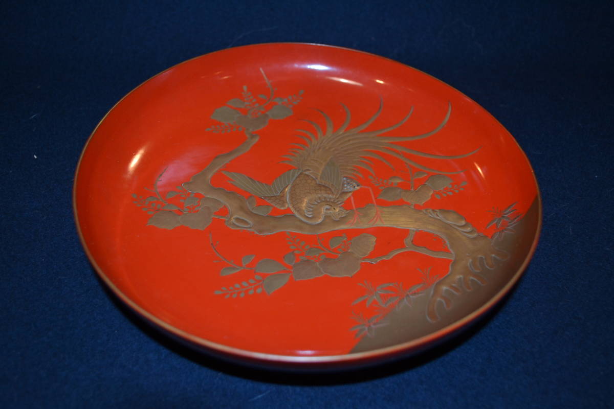 1598 酒器 高蒔絵 花鳥蒔絵付朱七つ組大盃 共箱 漆塗 螺鈿 旧家所蔵品 