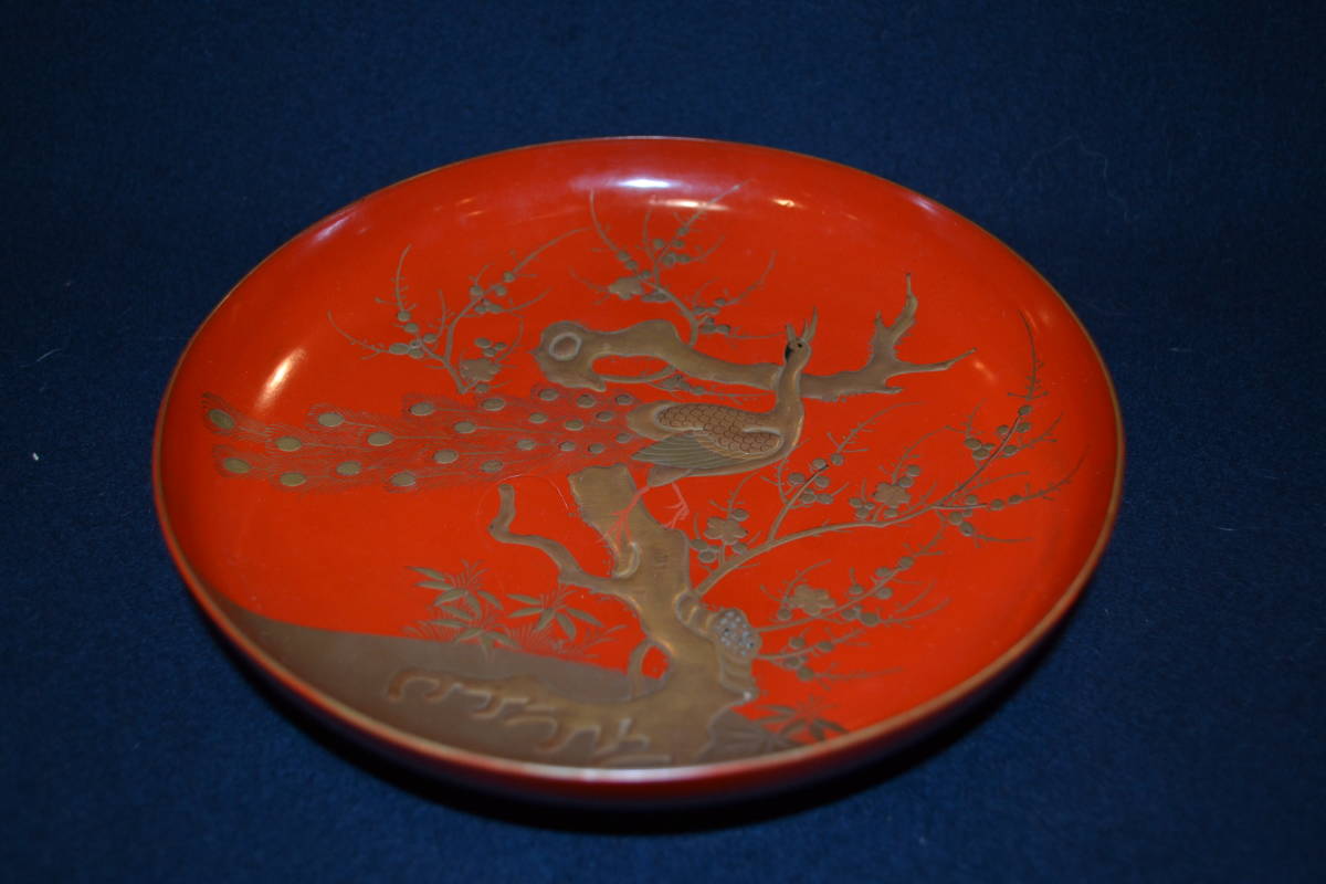 1598 酒器 高蒔絵 花鳥蒔絵付朱七つ組大盃 共箱 漆塗 螺鈿 旧家所蔵品 