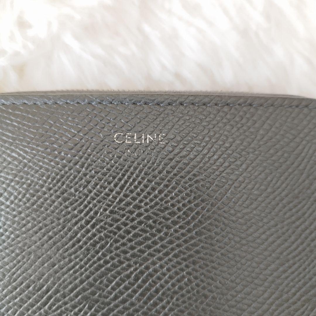 良品◆CELINE セリーヌ　コンパクト コインケース　ダークグレー 小銭入れ コインパース 灰色 カードケース コンパクト ラウンドファスナー セリーヌ CELINE コインケース CELINEセリーヌ コイン&frasl;カードケース 小銭入れ付き&frasl;コンパクトウォレット