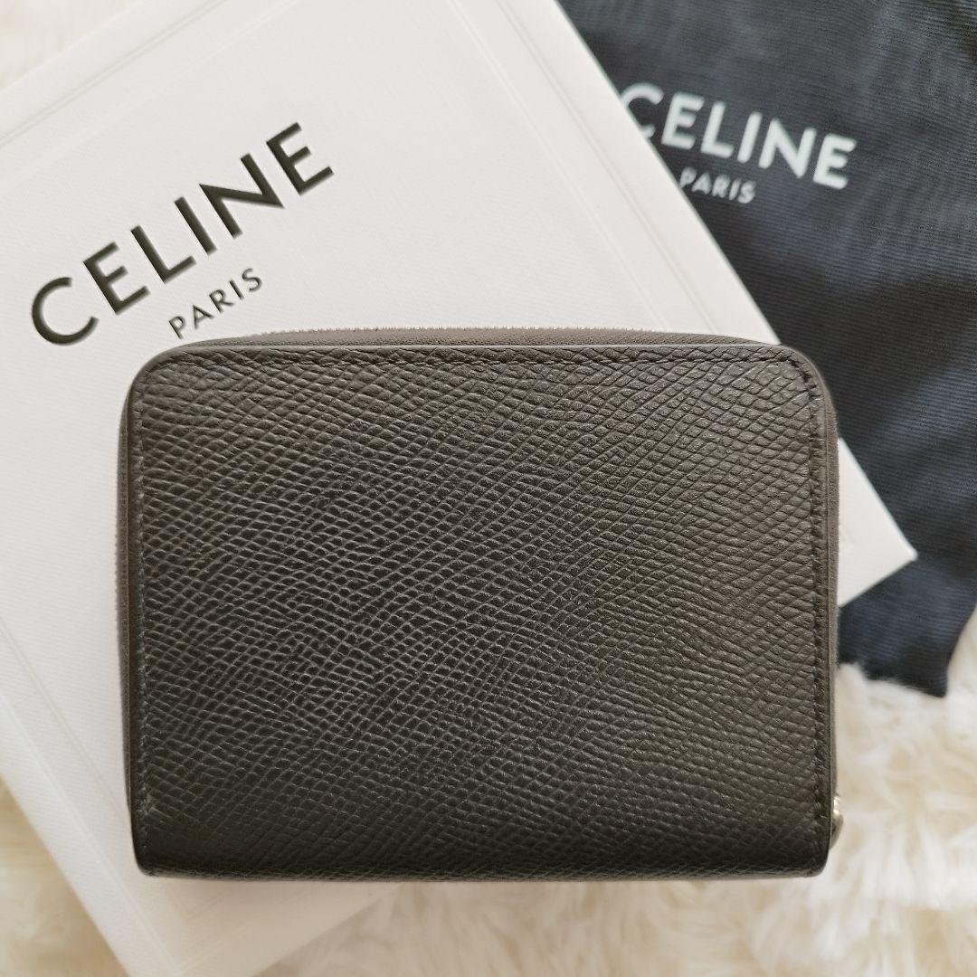 良品◆CELINE セリーヌ　コンパクト コインケース　ダークグレー 小銭入れ コインパース 灰色 カードケース コンパクト ラウンドファスナー セリーヌ CELINE コインケース CELINEセリーヌ コイン&frasl;カードケース 小銭入れ付き&frasl;コンパクトウォレット