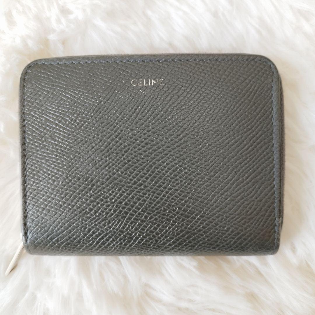良品◆CELINE セリーヌ　コンパクト コインケース　ダークグレー 小銭入れ コインパース 灰色 カードケース コンパクト ラウンドファスナー セリーヌ CELINE コインケース CELINEセリーヌ コイン&frasl;カードケース 小銭入れ付き&frasl;コンパクトウォレット