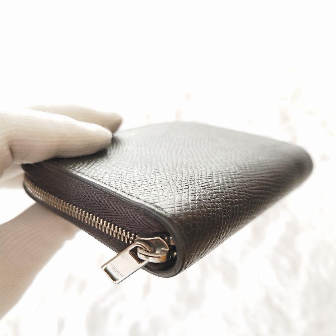 良品◆CELINE セリーヌ　コンパクト コインケース　ダークグレー 小銭入れ コインパース 灰色 カードケース コンパクト ラウンドファスナー セリーヌ CELINE コインケース CELINEセリーヌ コイン&frasl;カードケース 小銭入れ付き&frasl;コンパクトウォレット