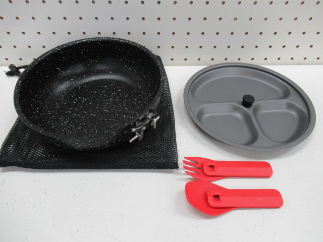 EVERNEW アルミフライパンラウンド#18・フタ・カトラリーセット エバニュー 登山 調理器具 029107011