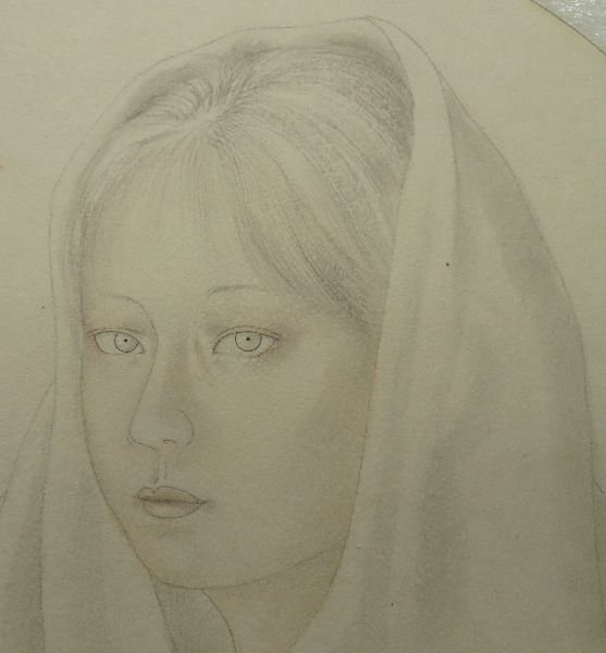 ○鉛筆、水彩画○ 栗原喜依子 『ナザレの女』 肉筆色紙 額装 【美人画