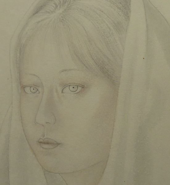 ○鉛筆、水彩画○ 栗原喜依子 『ナザレの女』 肉筆色紙 額装 【美人画